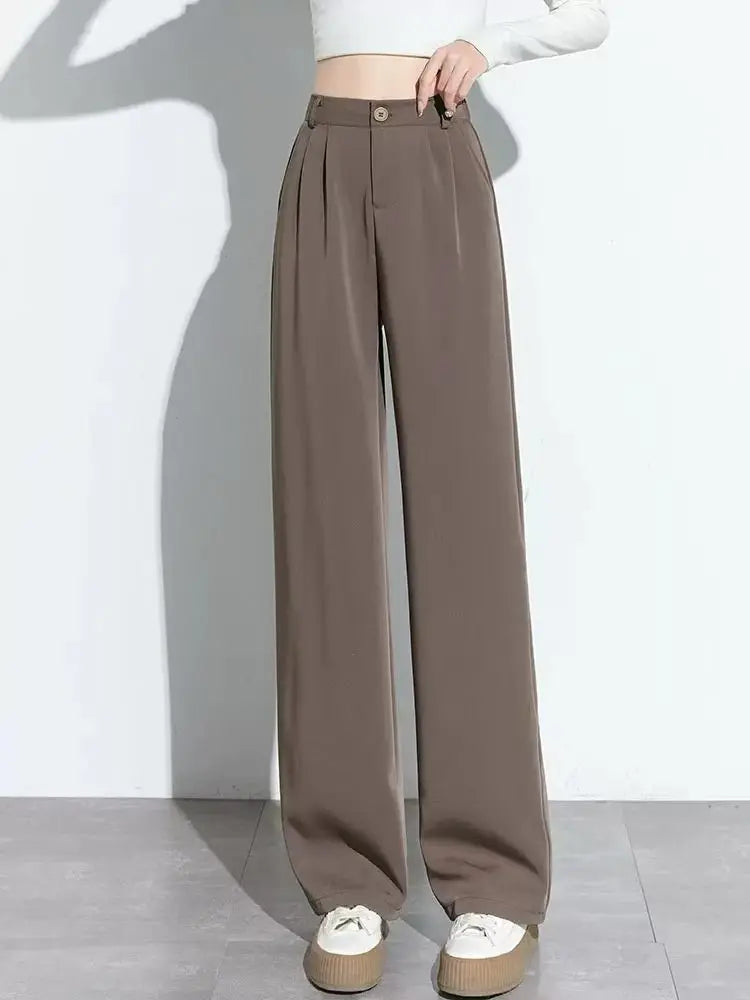 Women’s Wide Leg Pants Women Korean Style High Waist Black Trouser Office Ladies Fashion Loose Grey Suit Trousers Streetwear