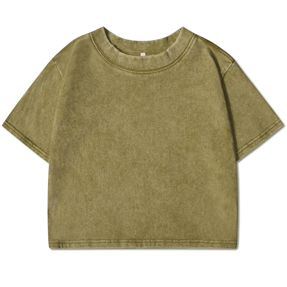 Solid Color Slim Washed T-Shirt Women Fashion Soft Cotton Tee Shirt Rhinestone Craft Short Sleeve Cool Clothing Female