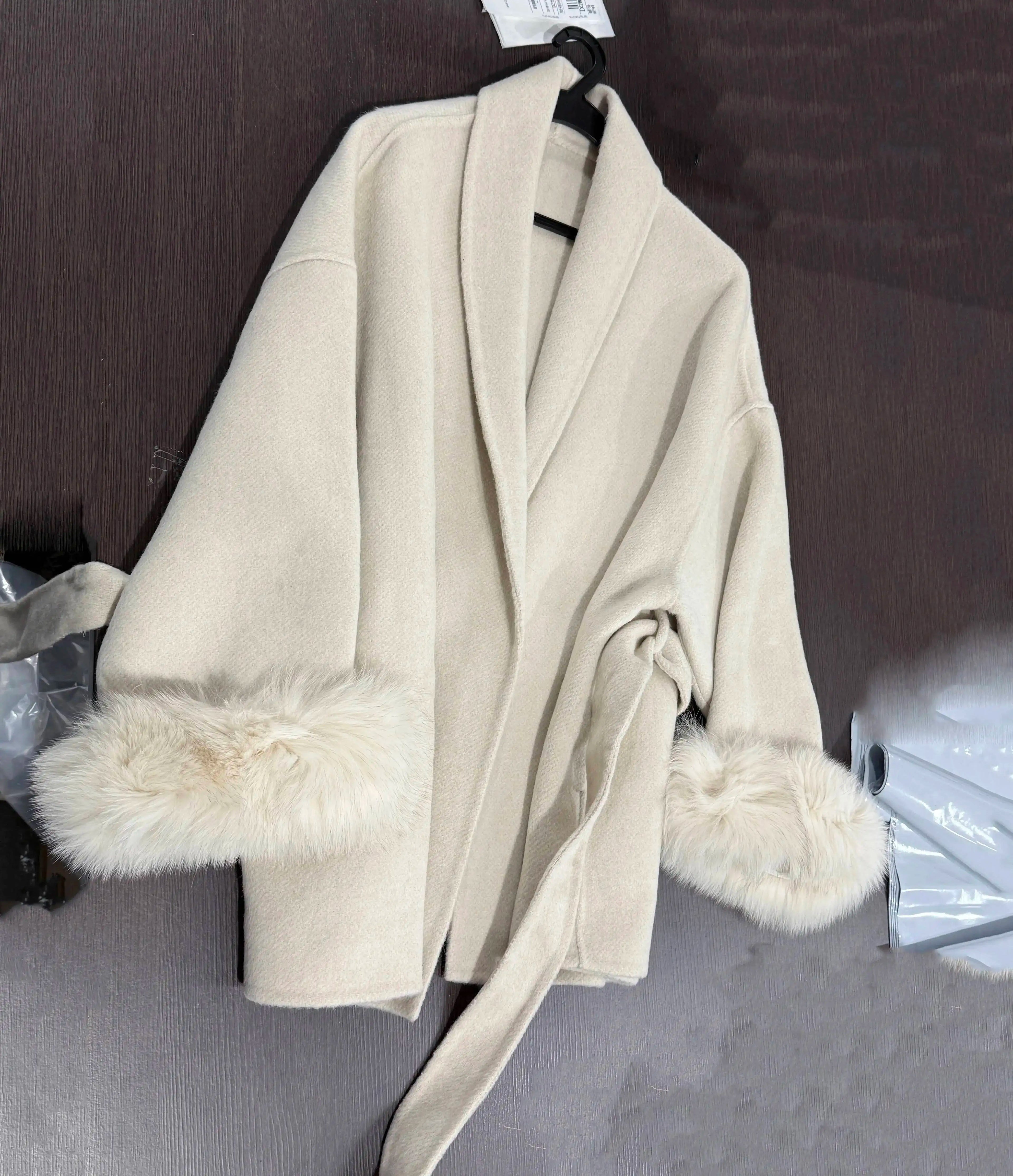 UCXQ Elegant OL Office Lady Overcoats Fur Patchwork Long Sleeve Woolen Coat Beautiful Women's Clothing Jacket Autumn 2025 Winter