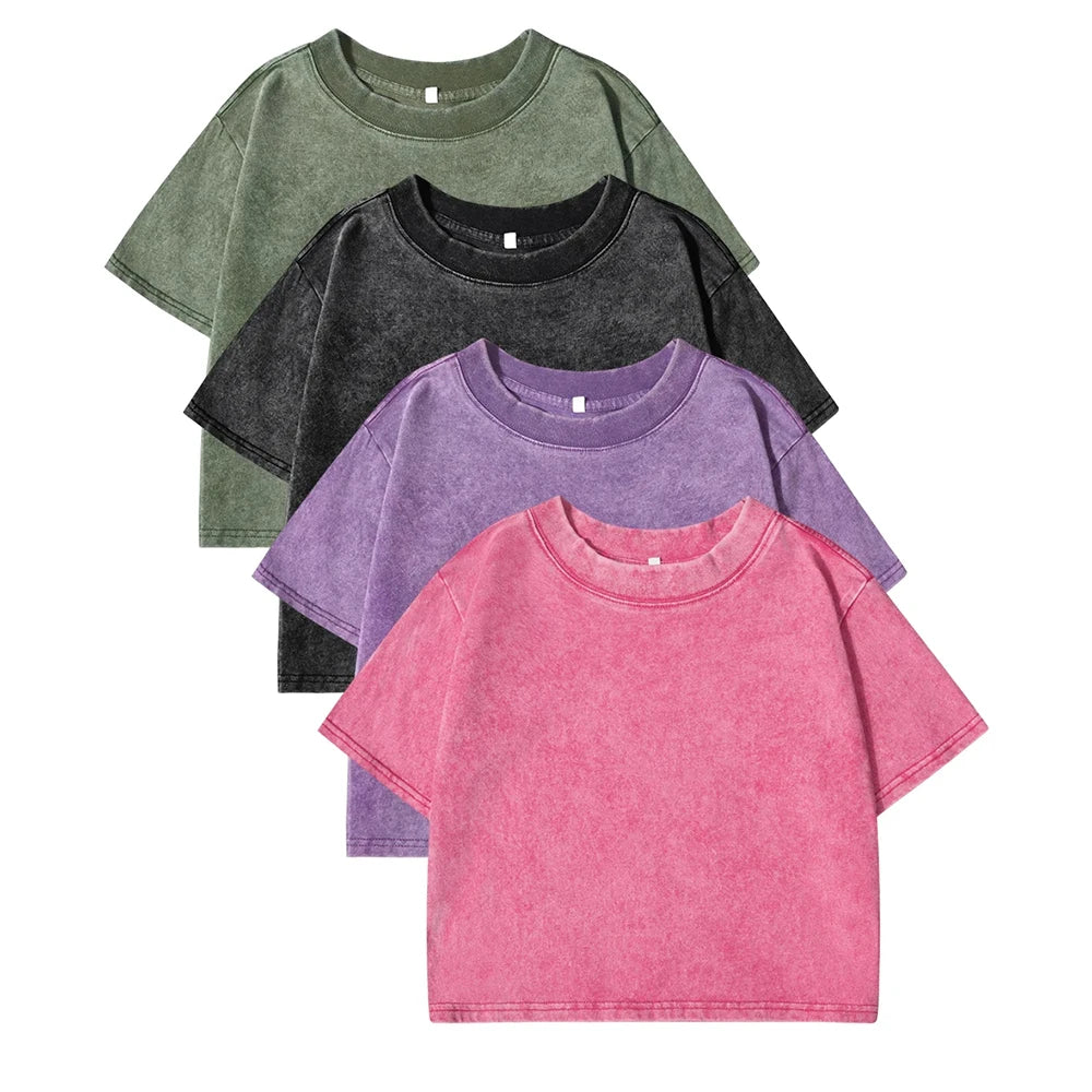 Solid Color Slim Washed T-Shirt Women Fashion Soft Cotton Tee Shirt Rhinestone Craft Short Sleeve Cool Clothing Female
