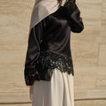 Chic Women's Top Lace Patchwork Black Long Sleeve Belt O-neck Zipper Spring Tops Fashion Loose Female Streetwear Blouse 2026