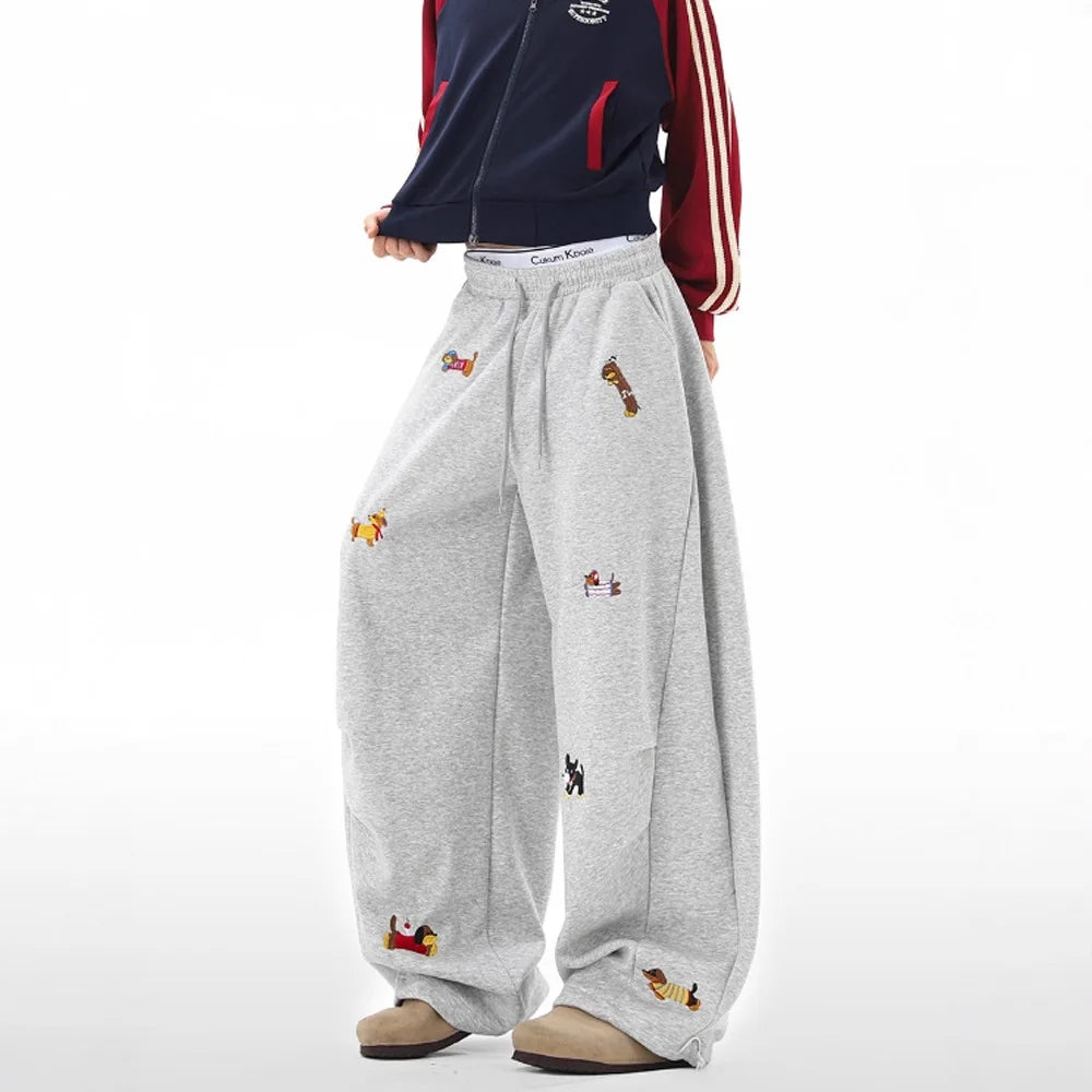 Embroidery Sausage Dog Sweatpants Loose Casual Joggers Wide Leg Couple Streetwear Fun Fashion Comfortable Pants baggy sweatpants
