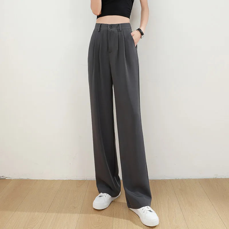 Women’s Wide Leg Pants Women Korean Style High Waist Black Trouser Office Ladies Fashion Loose Grey Suit Trousers Streetwear
