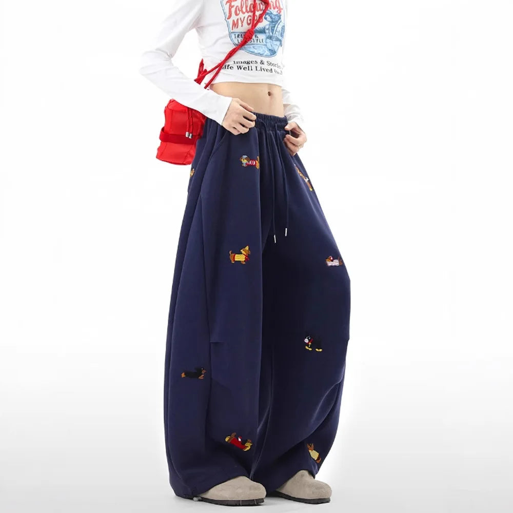 Embroidery Sausage Dog Sweatpants Loose Casual Joggers Wide Leg Couple Streetwear Fun Fashion Comfortable Pants baggy sweatpants