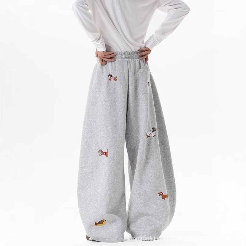 Embroidery Sausage Dog Sweatpants Loose Casual Joggers Wide Leg Couple Streetwear Fun Fashion Comfortable Pants baggy sweatpants