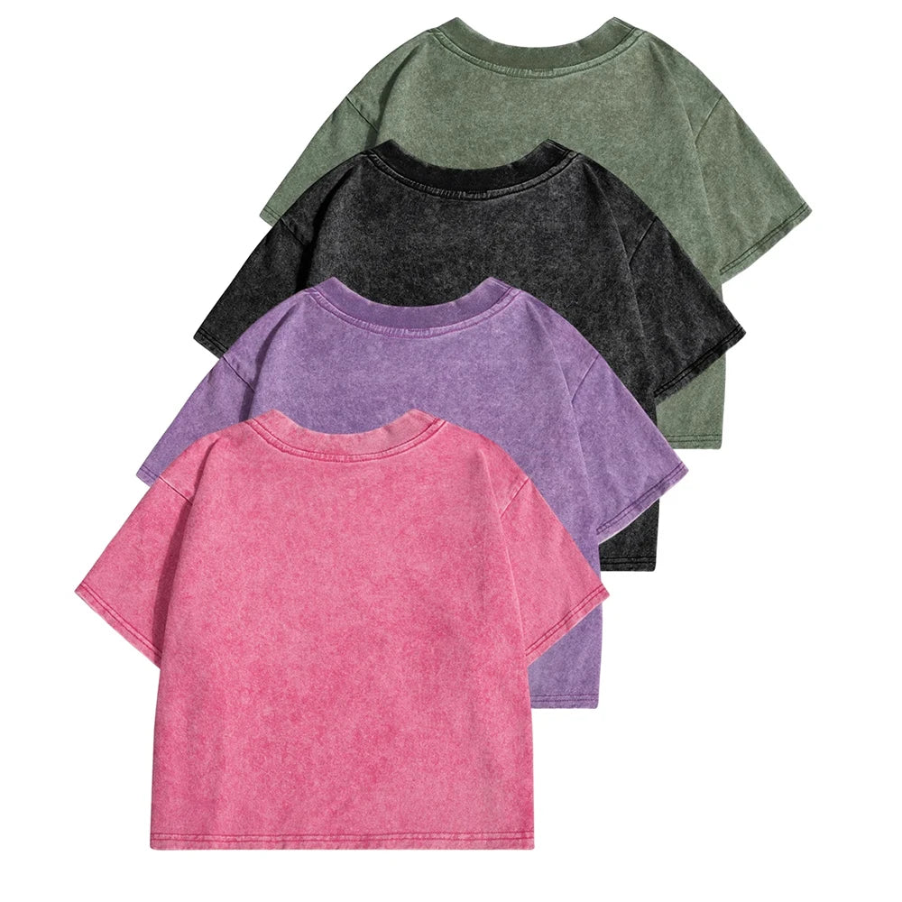 Solid Color Slim Washed T-Shirt Women Fashion Soft Cotton Tee Shirt Rhinestone Craft Short Sleeve Cool Clothing Female