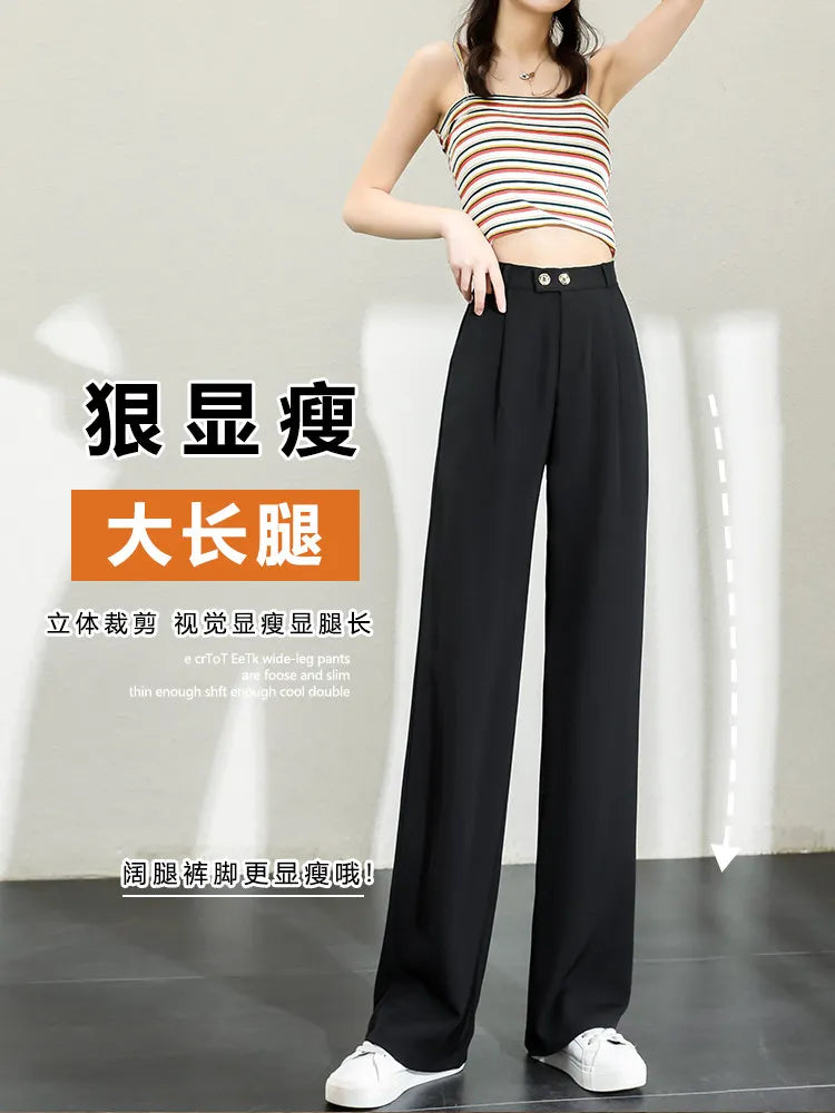 Women’s Wide Leg Pants Women Korean Style High Waist Black Trouser Office Ladies Fashion Loose Grey Suit Trousers Streetwear