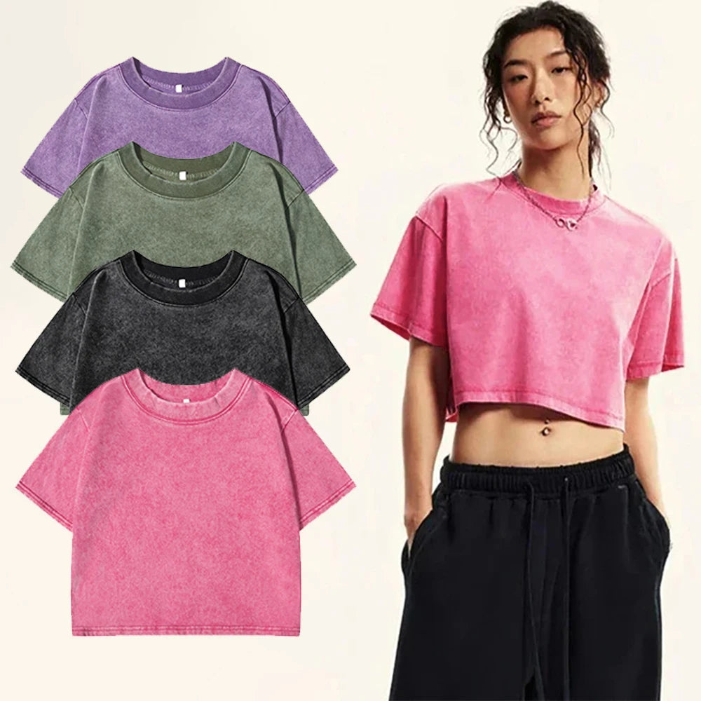 Solid Color Slim Washed T-Shirt Women Fashion Soft Cotton Tee Shirt Rhinestone Craft Short Sleeve Cool Clothing Female