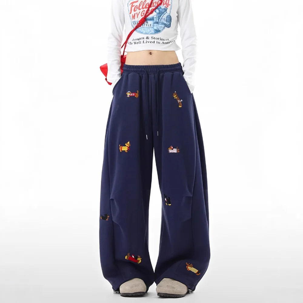 Embroidery Sausage Dog Sweatpants Loose Casual Joggers Wide Leg Couple Streetwear Fun Fashion Comfortable Pants baggy sweatpants