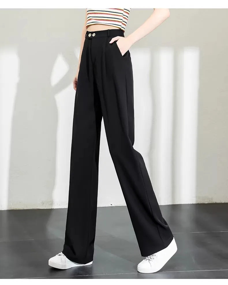 Women’s Wide Leg Pants Women Korean Style High Waist Black Trouser Office Ladies Fashion Loose Grey Suit Trousers Streetwear